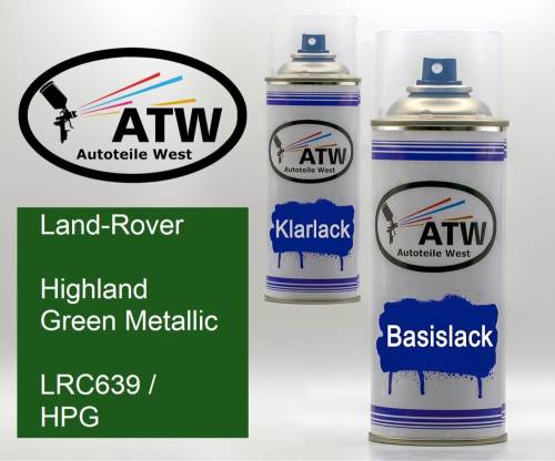 Land-Rover, Highland Green Metallic, LRC639 / HPG: 400ml Sprühdose + 400ml Klarlack - Set, von ATW Autoteile West.